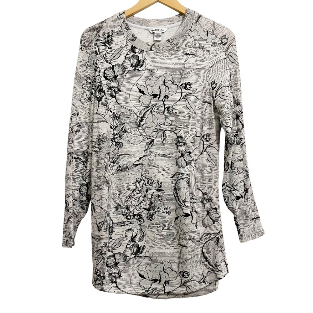 Athleta Black & White Floral Long-Sleeve Tunic